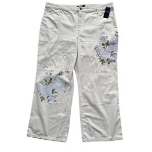 Lauren Ralph‎ Lauren 22W Cream Floral Wide Leg Cotton Pants NWT 202933349001